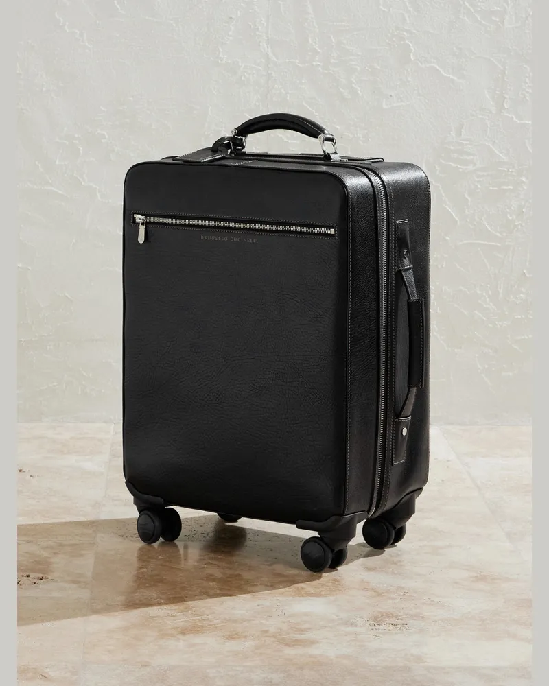 Brunello Cucinelli Grained Leather Carry-On Suitcase Black