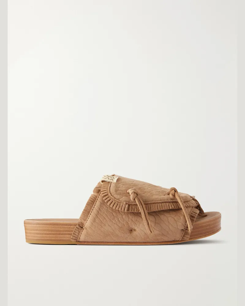 Visvim Christo Shaman Folk Suede Slides Neutrals