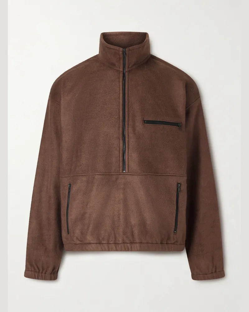 AURALEE Cropped Silk-Fleece Half-Zip Sweatshirt Brown