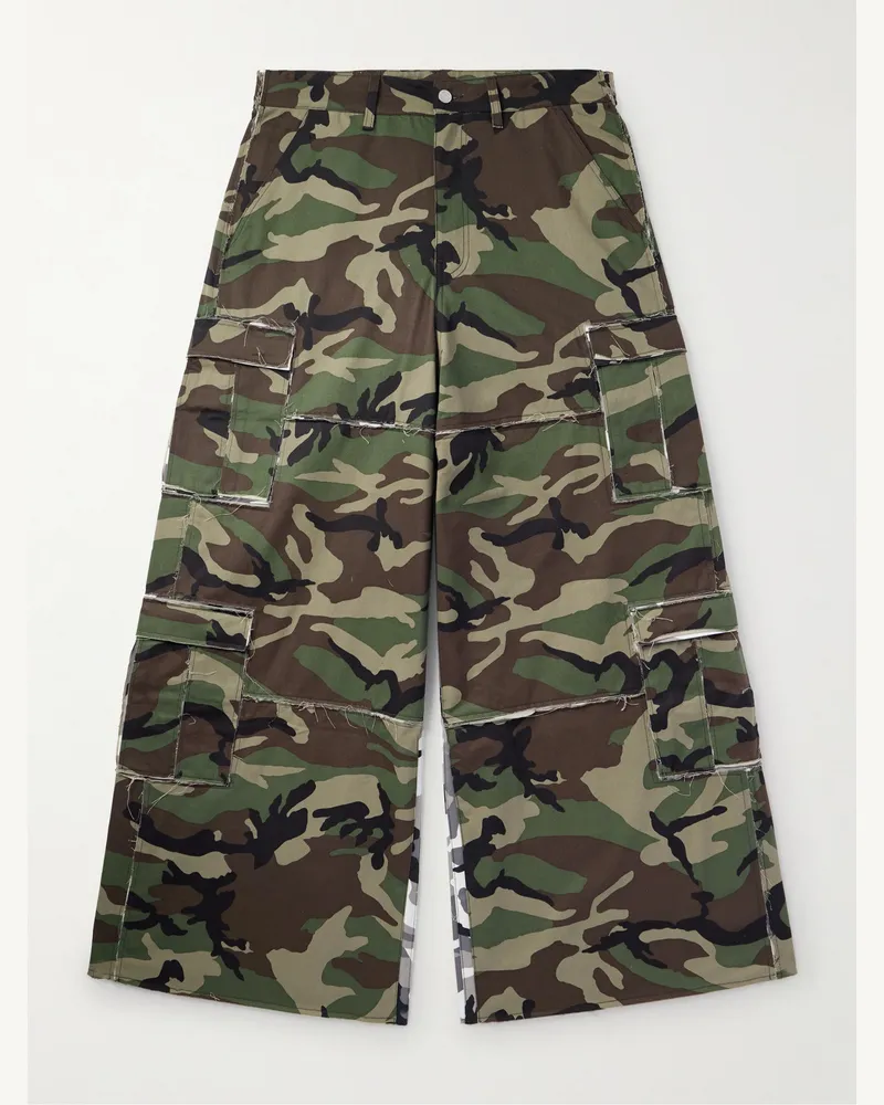VETEMENTS Weit geschnittene Cargohose aus Baumwoll-Canvas mit Camouflage-Print in Patchwork-Optik Grün