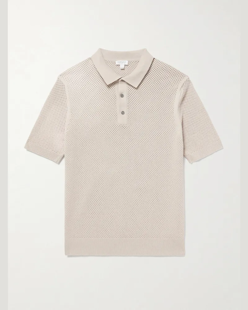 Sunspel Cotton-Mesh Polo Shirt Neutrals