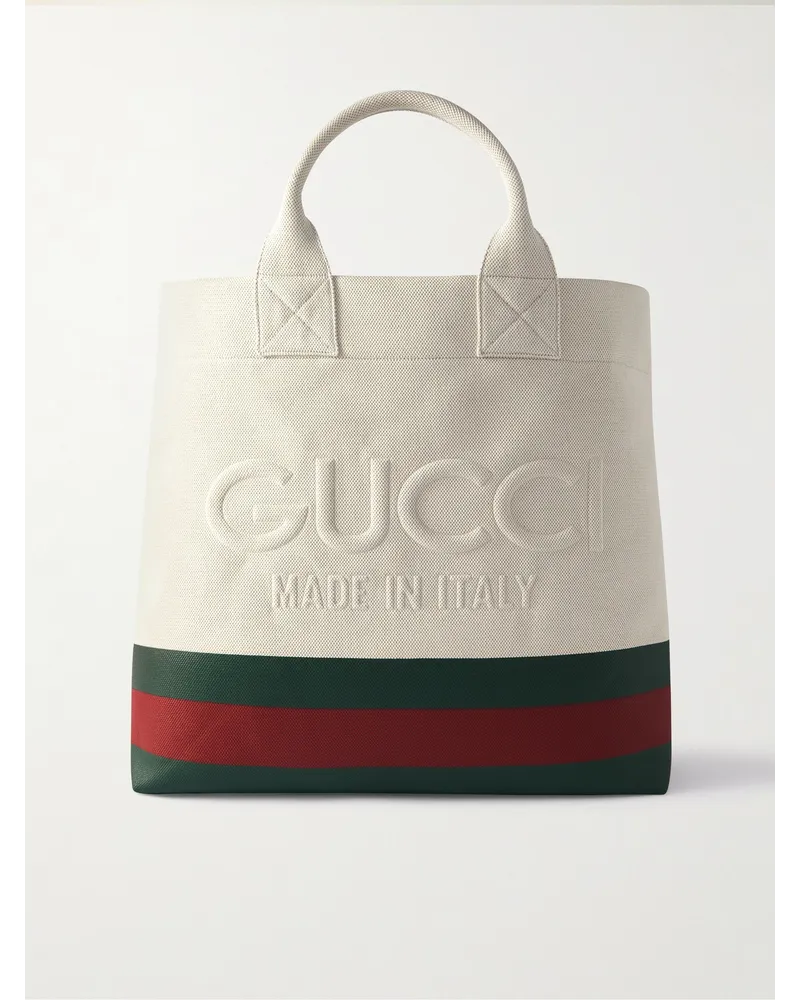 Gucci Tote aus Canvas mit Logoprägung und Streifen Neutral