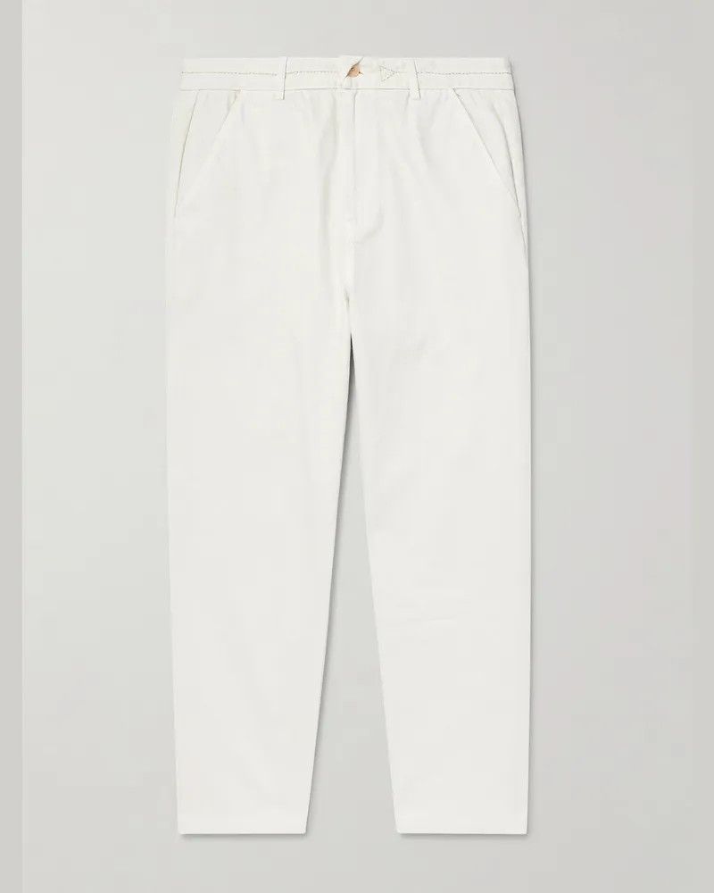 Folk Anniversary schmal und gerade geschnittene Hose aus Baumwoll-Twill mit Kontrastnähten Grau
