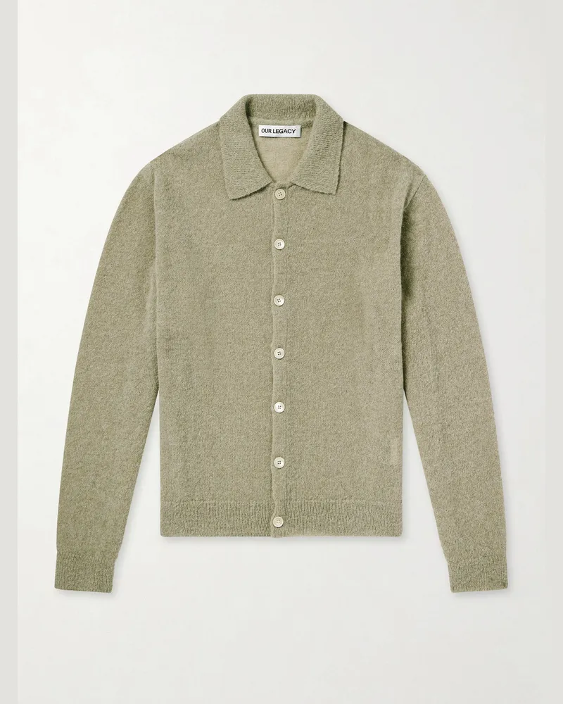 Our Legacy Evening Polo Alpaca and Wool-Blend Cardigan Green