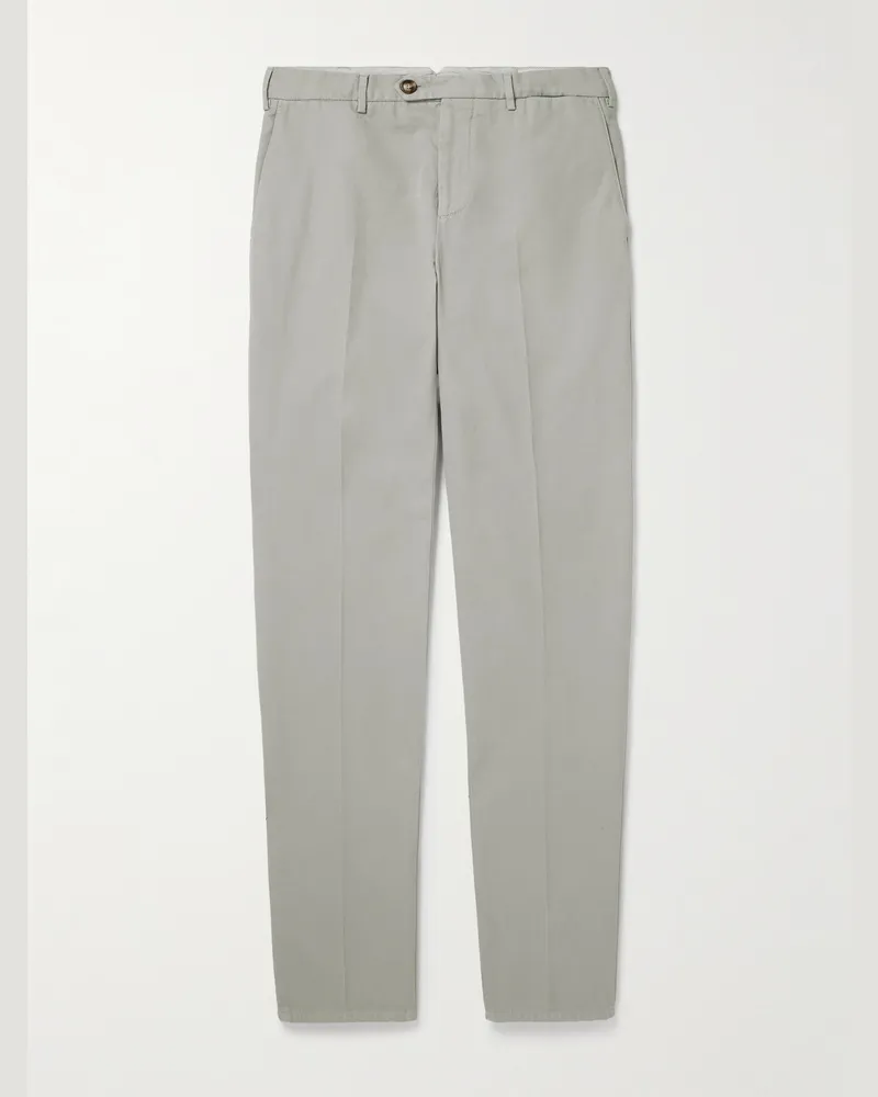 Brunello Cucinelli Schmal geschnittene Hose aus Baumwollgabardine Grau