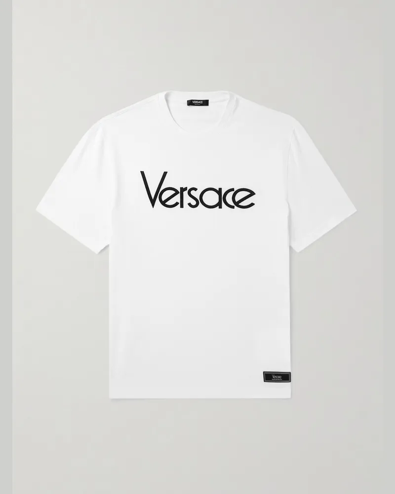Versace Logo-Embroidered Cotton-Jersey T-Shirt White