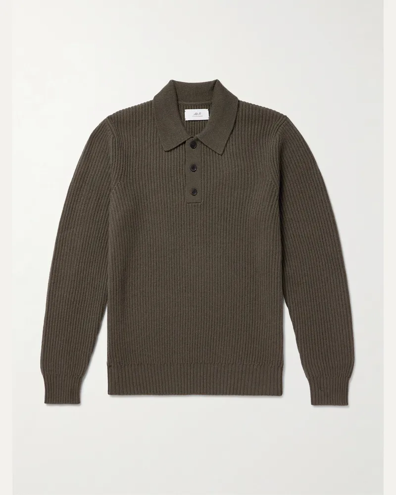 MR P. Rippstrickpullover aus Kaschmir mit Polokragen Grün