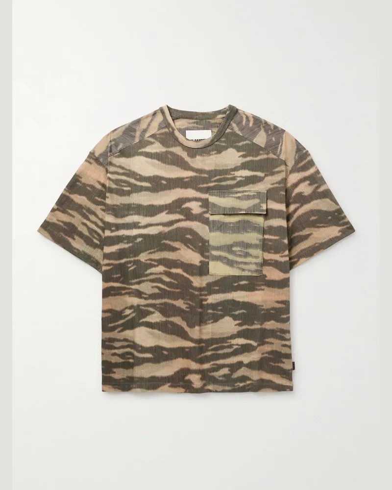 Jil Sander Bedrucktes T-Shirt aus Baumwoll-Jersey mit Besatz aus Shell Braun
