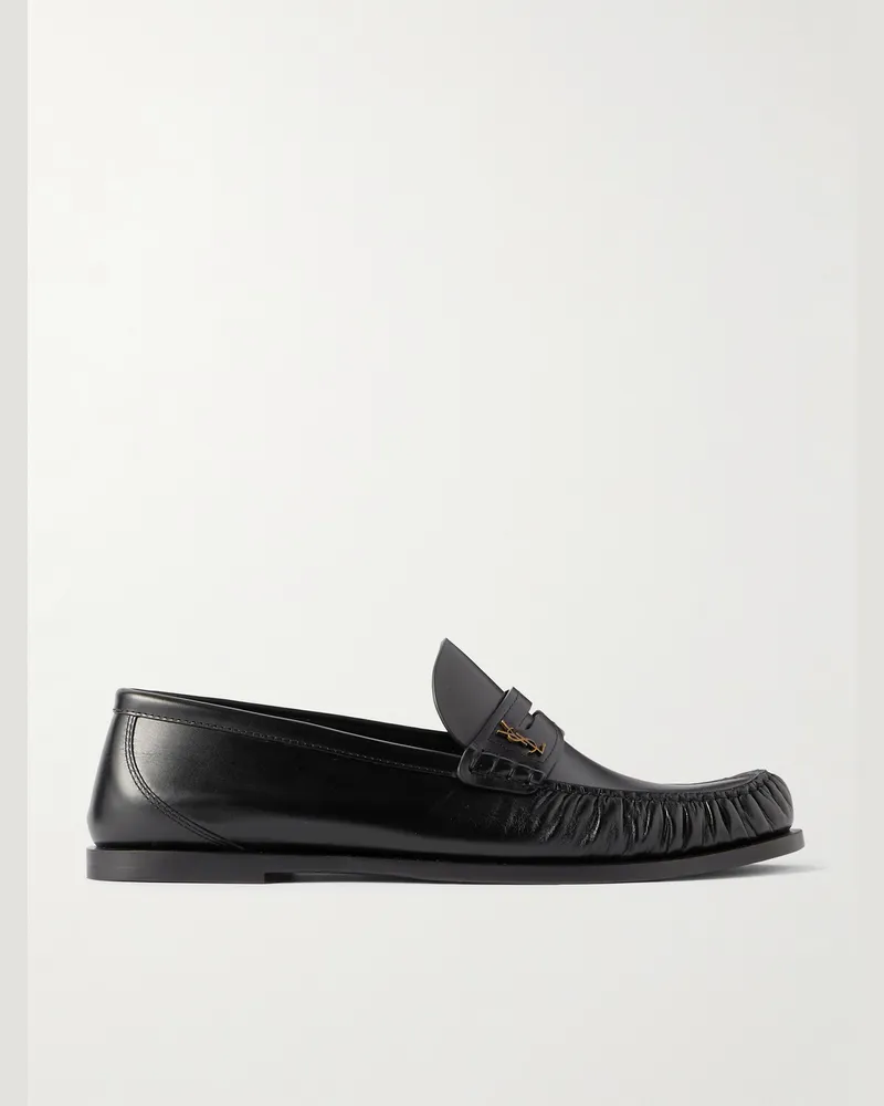 Saint Laurent Laurent Logo-Embellished Leather Penny Loafers Black