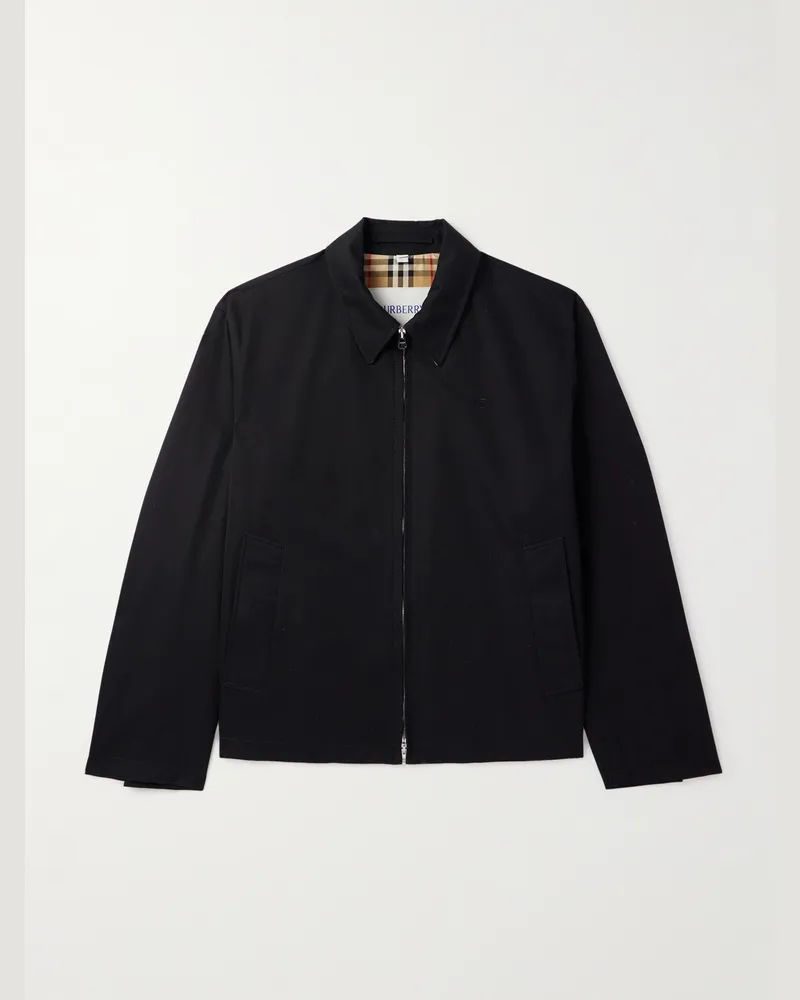 Burberry Logo-Embroidered Cotton-Gabardine Harrington Jacket Black