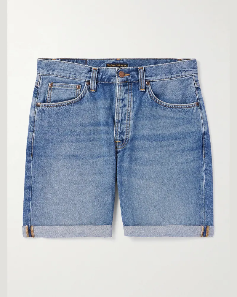 Nudie Jeans Josh gerade geschnittene Jeansshorts Blau