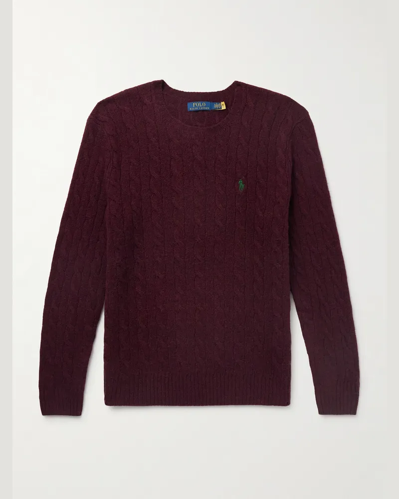 Ralph Lauren Schmal geschnittener Pullover aus einer Woll-Kaschmirmischung in Zopfstrick Burgunder