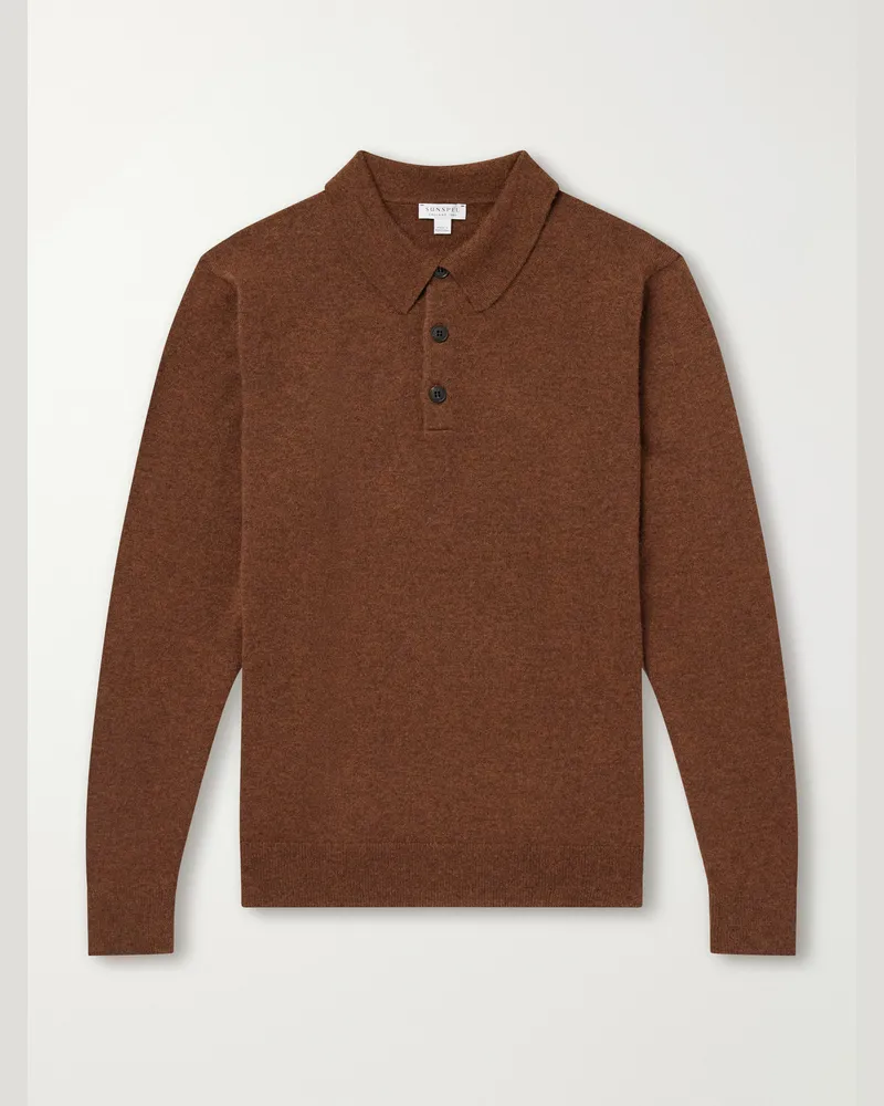 Sunspel Cashmere Polo Shirt Brown
