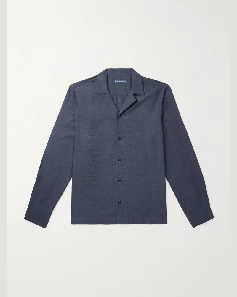 Frescobol Carioca Safra Hemd aus Baumwollflanell mit Fischgratmuster Blau