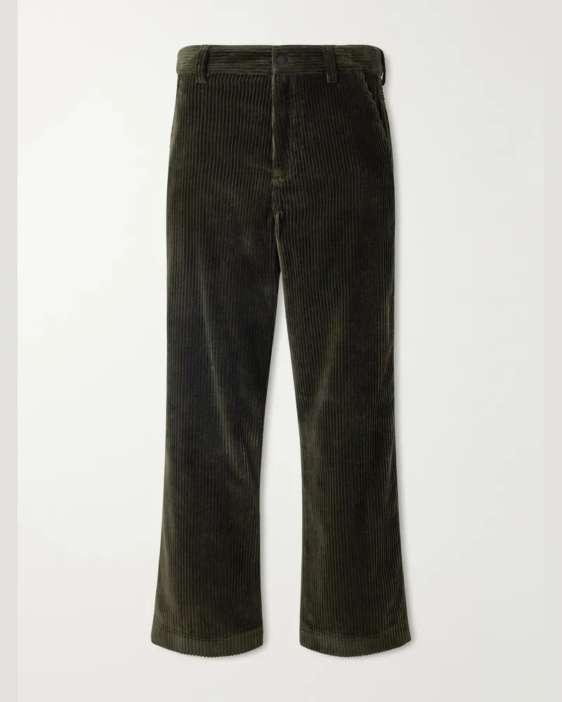 Moncler Straight-Leg Cotton-Blend Corduroy Trousers Green