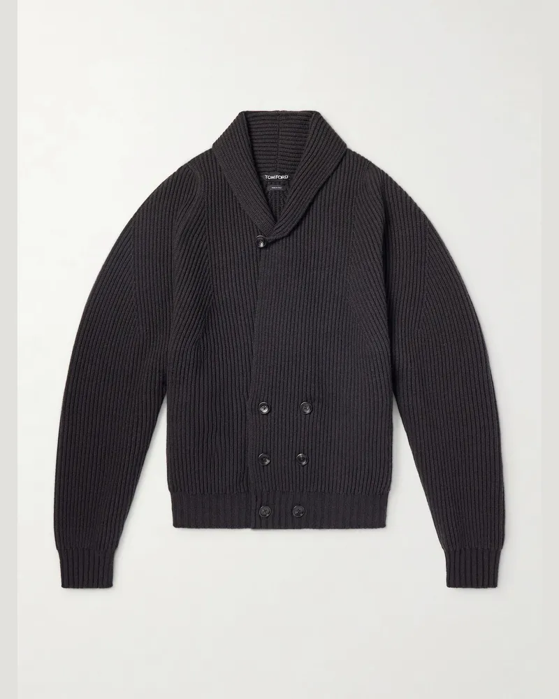 Tom Ford Double-Breasted Ribbed Cashmere and Wool-Blend Cardigan Gray