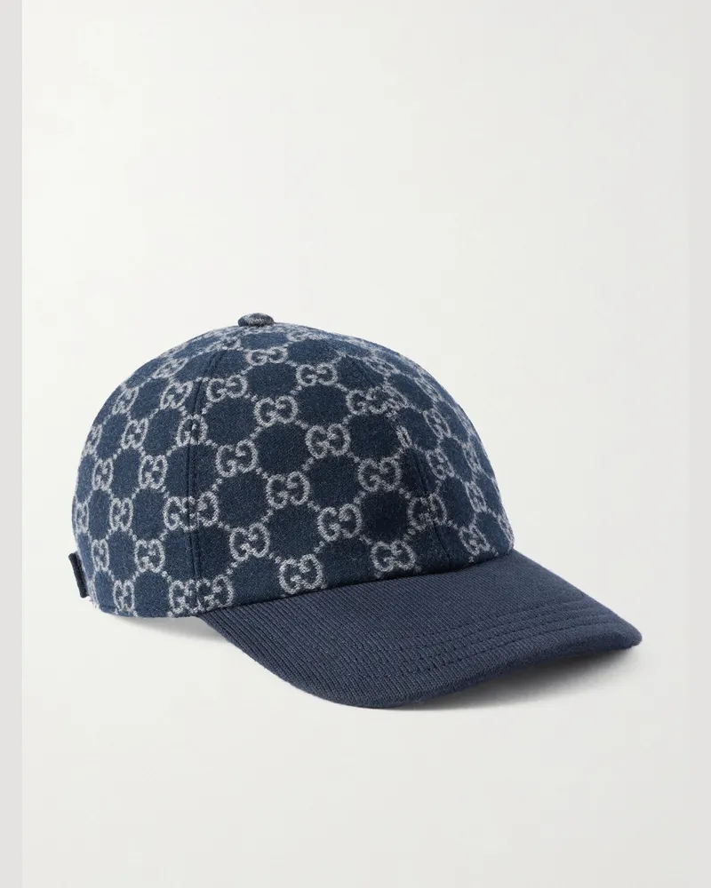 Gucci Logo-Jacquard Wool-Flannel Cap Blue