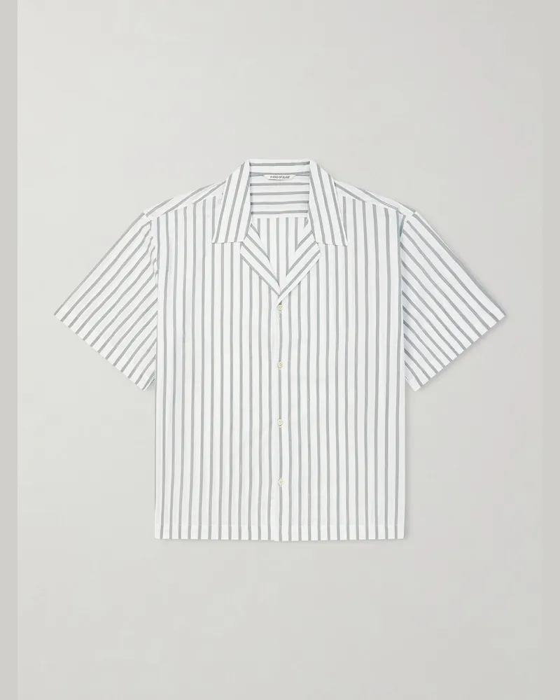 A Kind Of Guise Samata Camp-Collar Striped Cotton, Silk and Linen-Blend Shirt Green