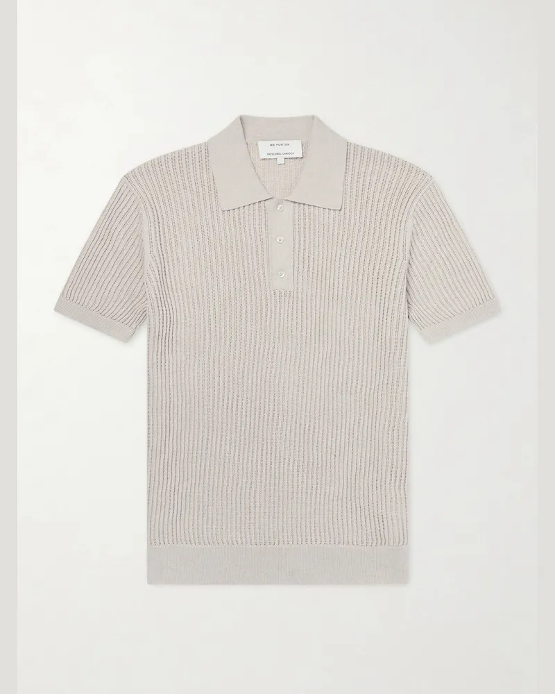 Frescobol Carioca Vidal Ribbed Cotton and Linen-Blend Polo Shirt Neutrals