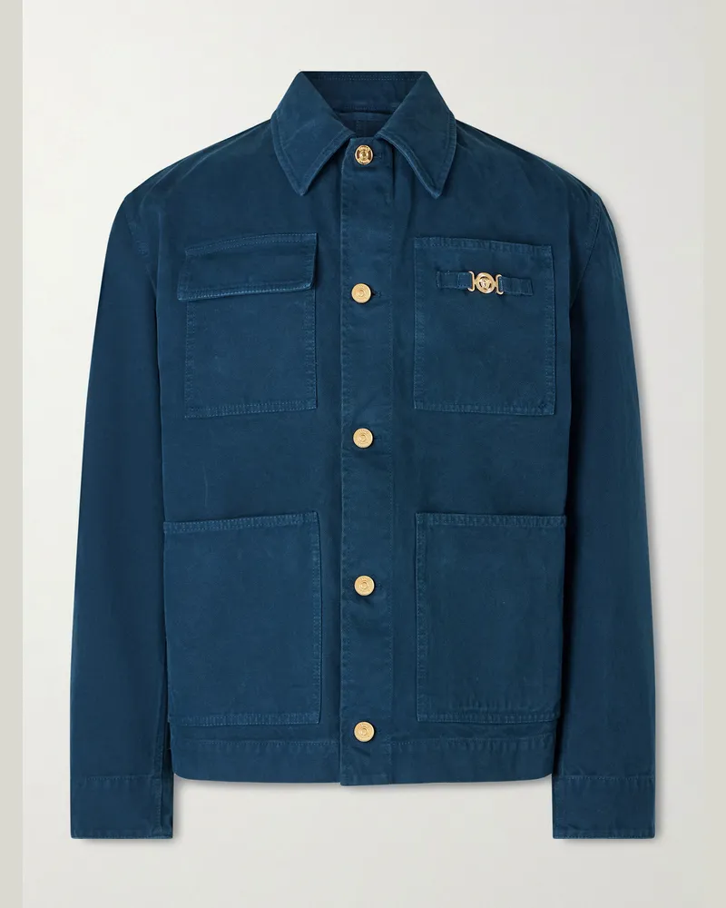 Versace Embellished Cotton-Canvas Blouson Jacket Blue