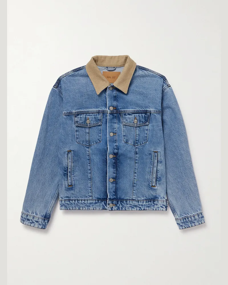 NN 07 Roy 1882 Corduroy-Trimmed Organic Denim Jacket Blue