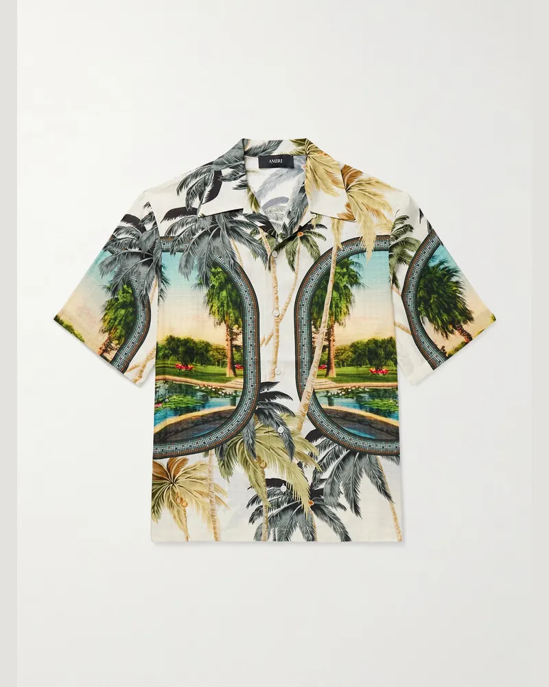 Amiri Convertible-Collar Printed Satin-Jacquard Shirt Green