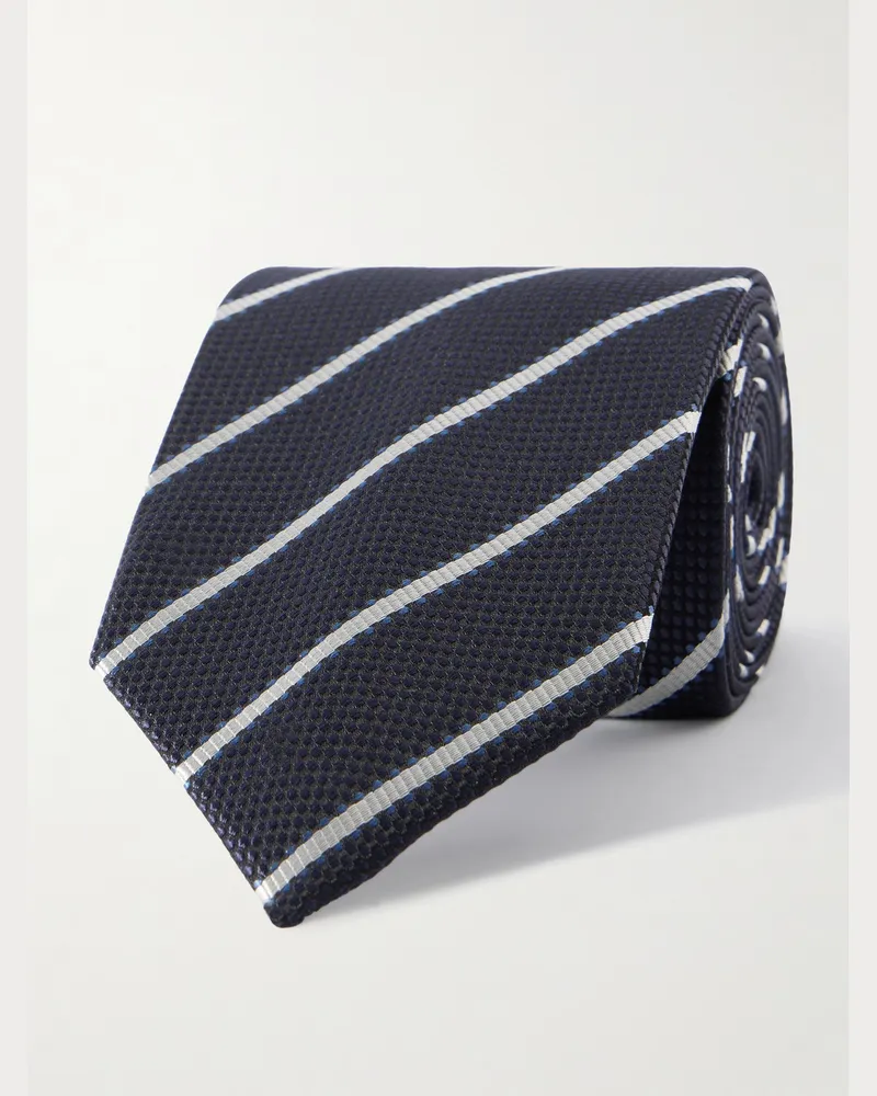 Tom Ford Krawatte aus gestreiftem Seiden-Jacquard, 8 cm Blau