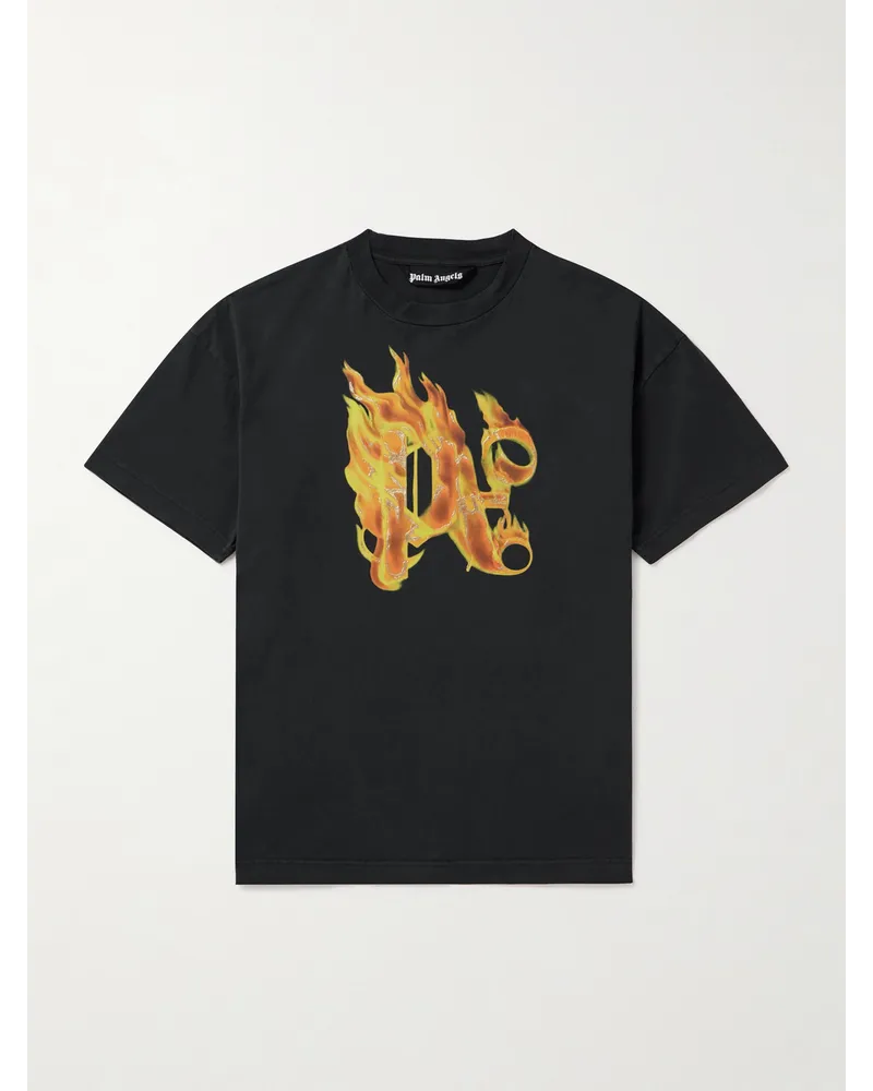 Palm Angels Burning T-Shirt aus Baumwoll-Jersey mit Logoverzierung und Logoprint Schwarz