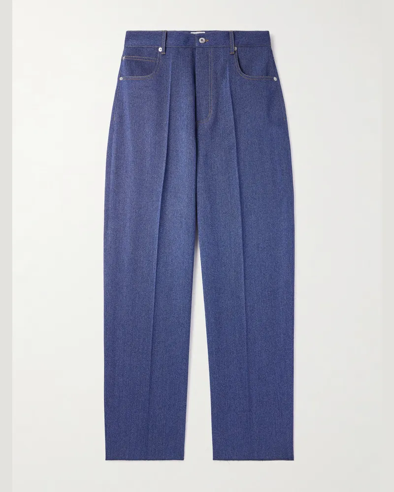 Bottega Veneta Wool and Cotton-Blend Drill Trousers Blue