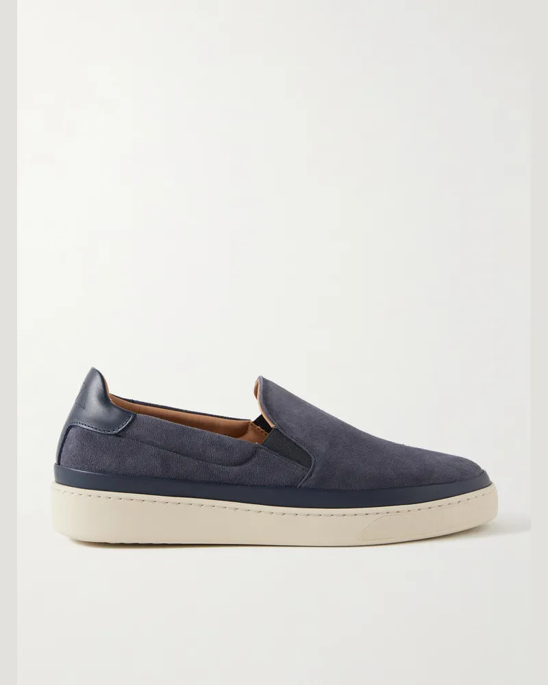 MULO Leather-Trimmed Suede Slip-On Sneakers Blue
