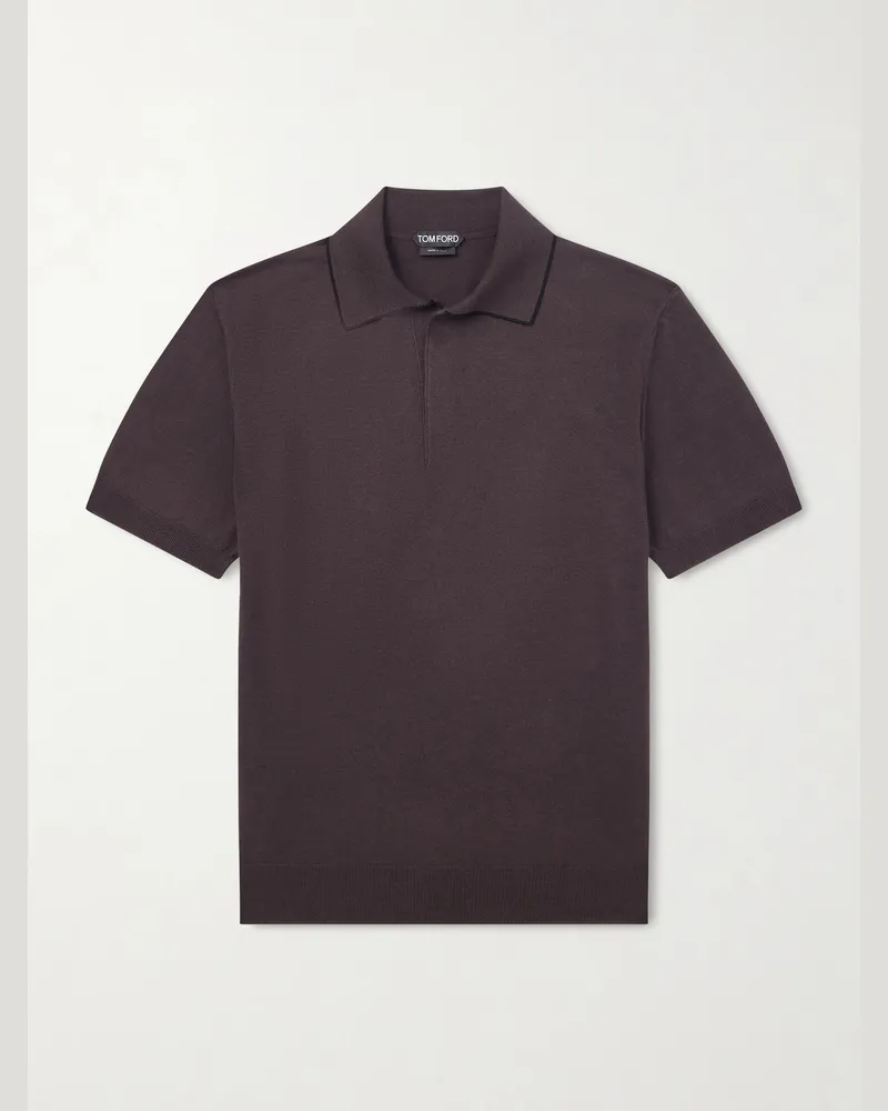 Tom Ford Sea Island Cotton and Silk-Blend Polo Shirt Brown