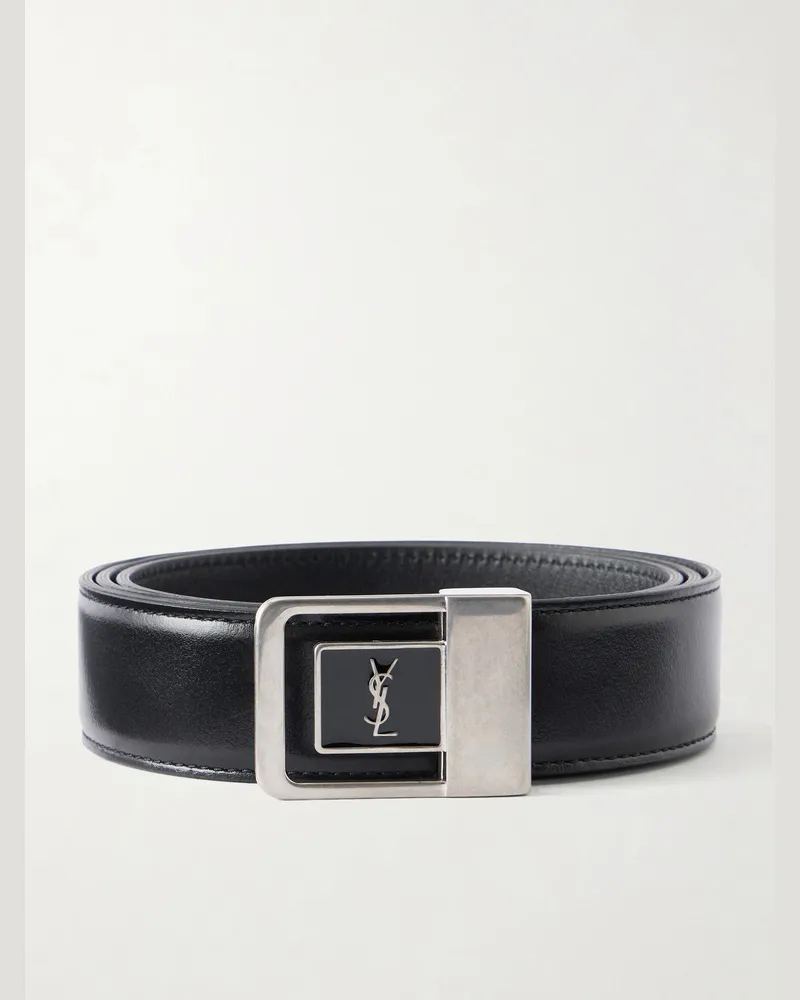Saint Laurent 3cm Logo-Embellished Leather Belt Black