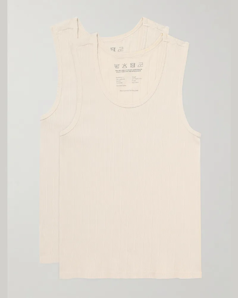 Mfpen Set aus zwei schmal geschnittenen Tanktops aus gerippter Biobaumwolle Neutral