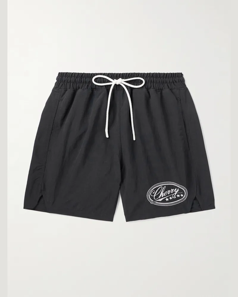 Cherry Los Angeles Five Star gerade geschnittene mittellange Badeshorts aus Shell mit Logostickerei Schwarz