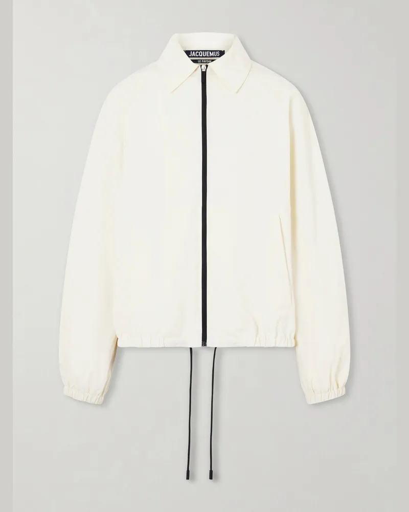 Jacquemus Logo-Embroidered Shell Bomber Jacket White