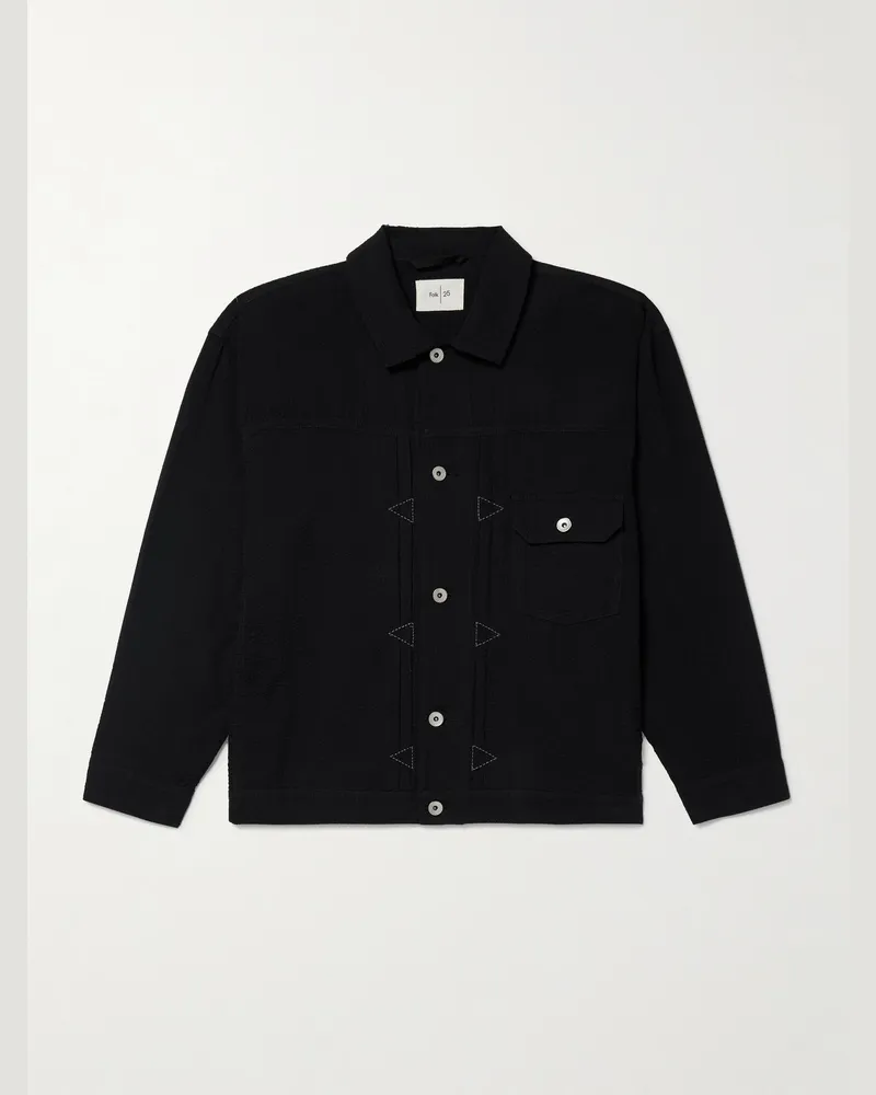 Folk Jacke aus besticktem Baumwoll-Seersucker Schwarz