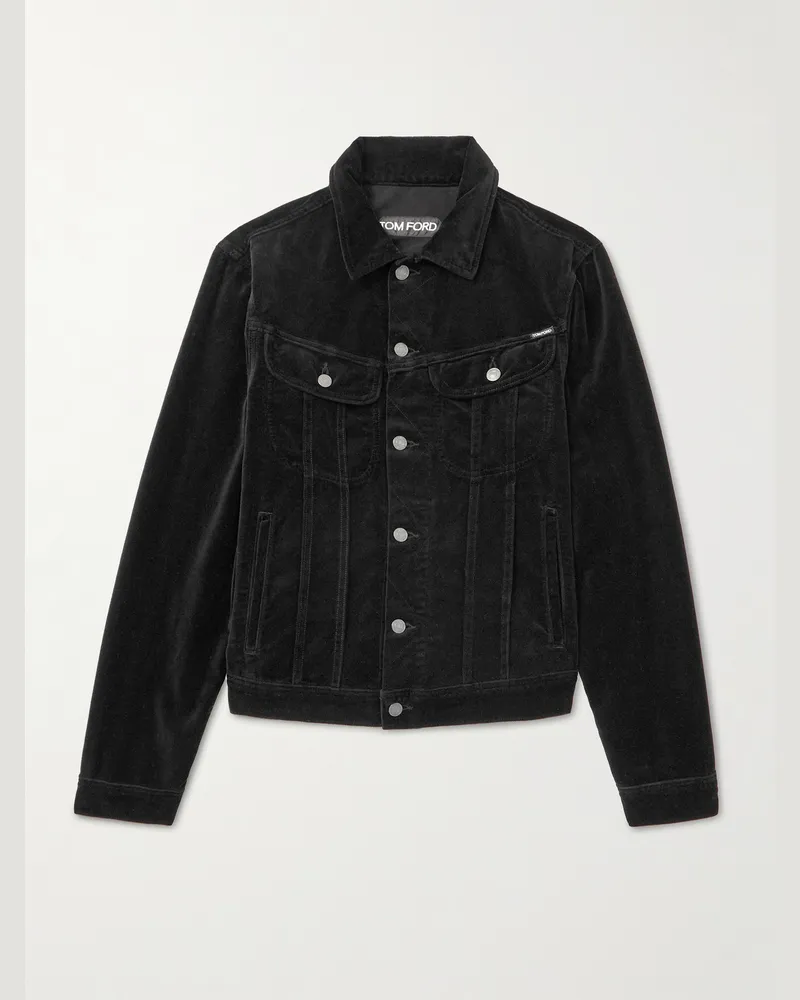 Tom Ford Icon schmal geschnittene Jacke aus Baumwollsamt Schwarz