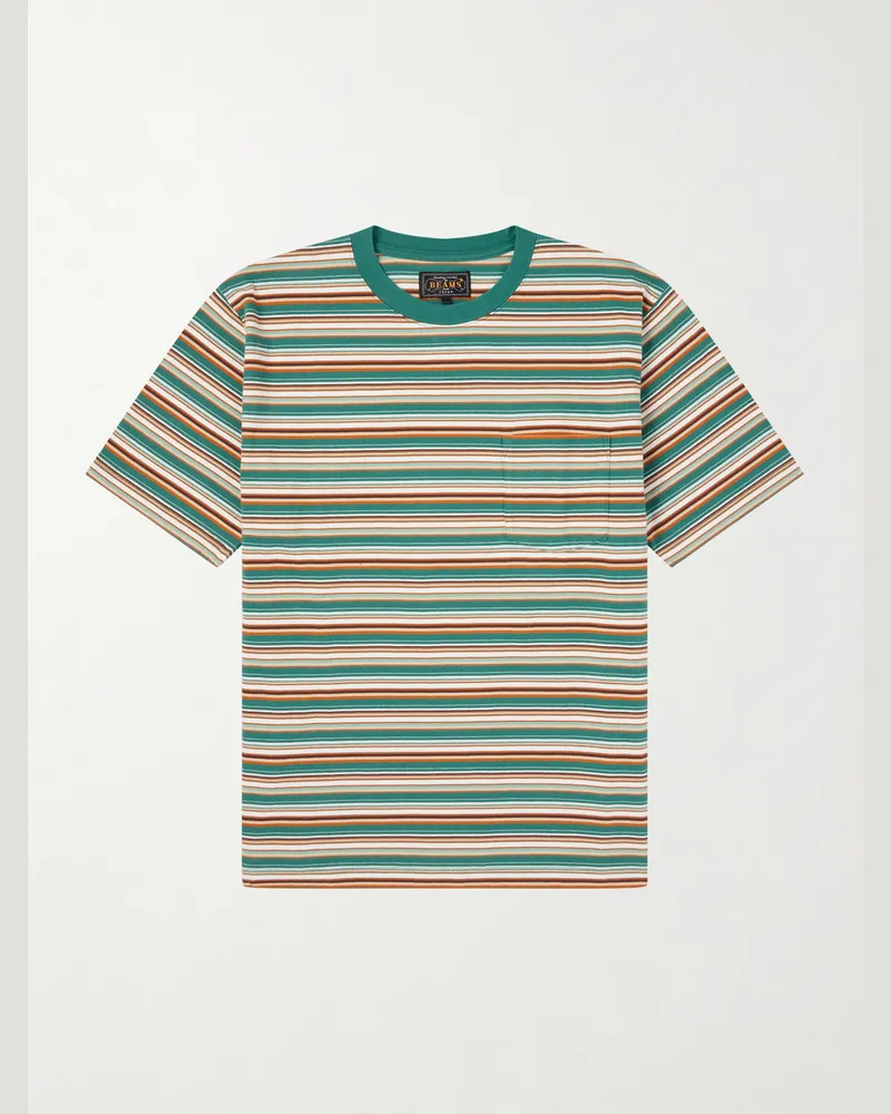Beams Plus Striped Cotton-Jersey T-Shirt Green