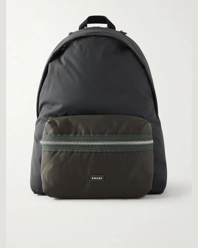 Sacai Logo-Appliquéd Shell Backpack Green