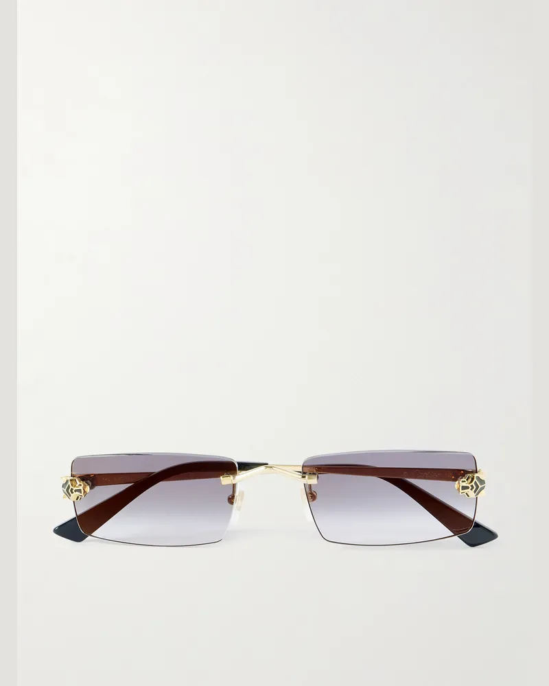 Cartier Panthère de Cartier rahmenlose Sonnenbrille mit rechteckigen Gläsern und goldfarbenen Details Gold