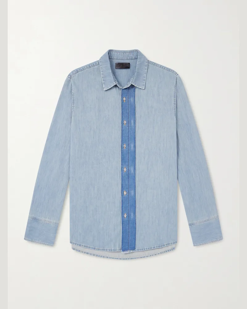 FourTwoFour on Fairfax HOORSENBUHS Two-Tone Denim Shirt Blue