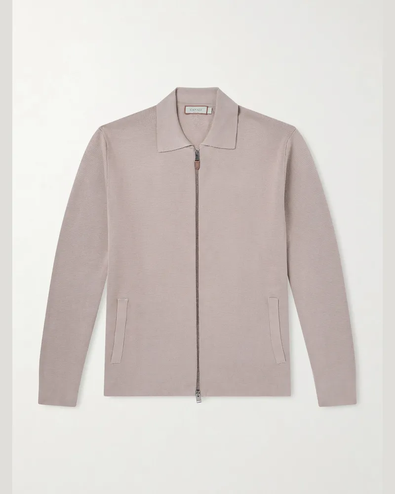 Canali Cotton and Modal-Blend Zip-Up Cardigan Neutrals