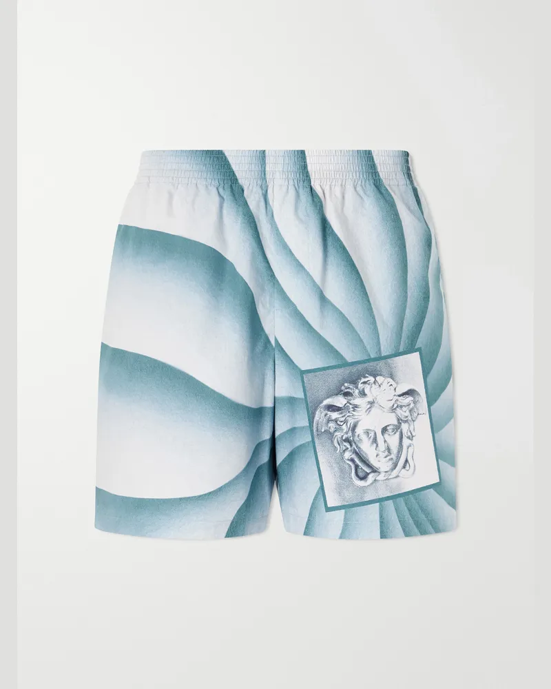 Versace Wide-leg Printed Cotton-Poplin Shorts Blue
