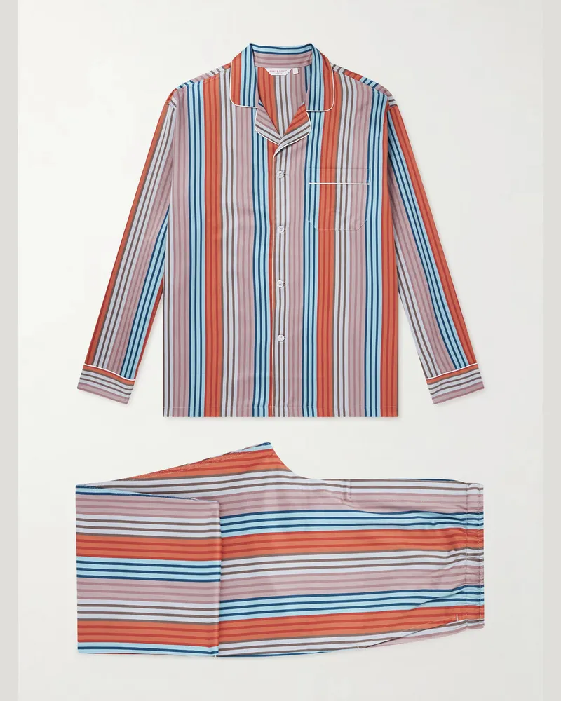 Derek Rose Wellington 61 Striped Cotton Pyjama Set Pink
