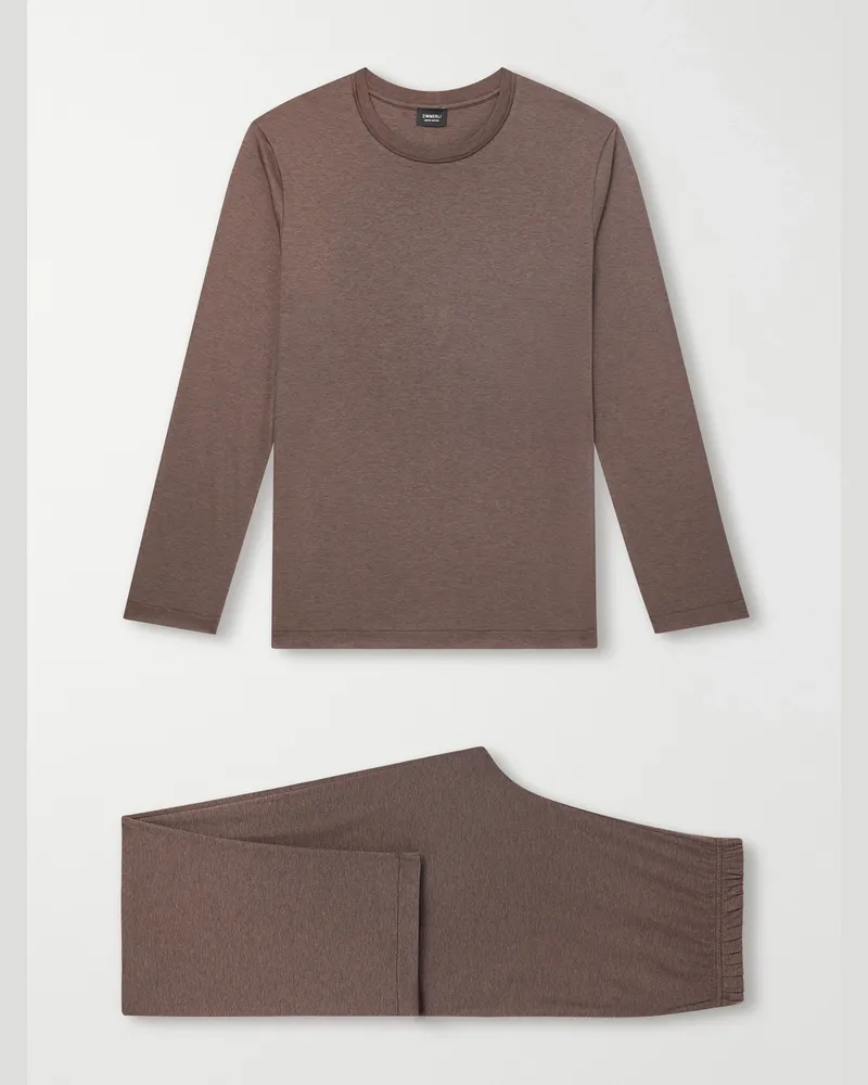 Zimmerli Sea Island Cotton-Jersey Pyjama Trousers Brown