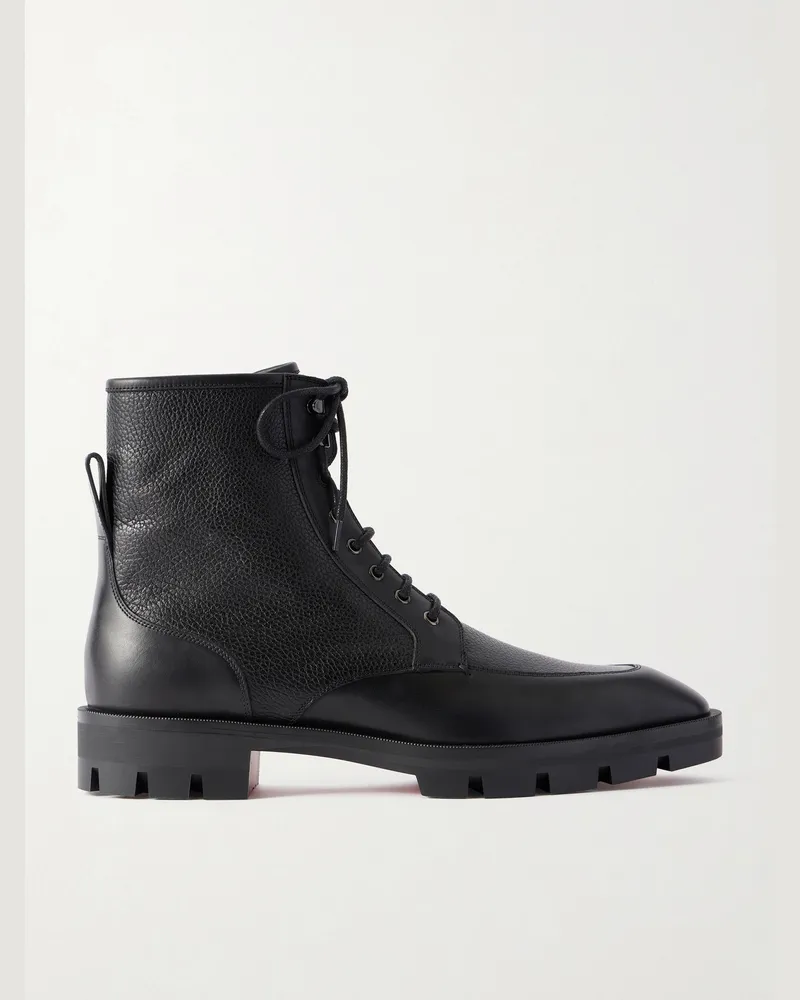 Christian Louboutin Caracolo Lion Smooth and Full-Grain Leather Lace-Up Boots Black