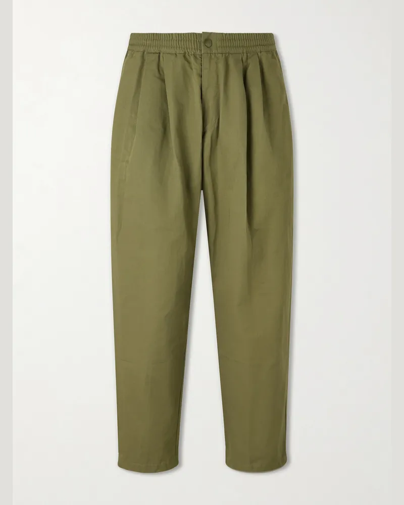 Neighborhood Wide-Leg Cotton and Linen-Blend Twill Trousers Green