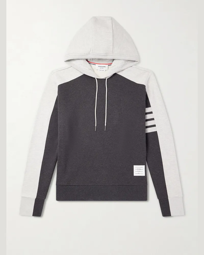 Thom Browne Logo-Appliquéd Striped Cotton-Jersey Hoodie Gray