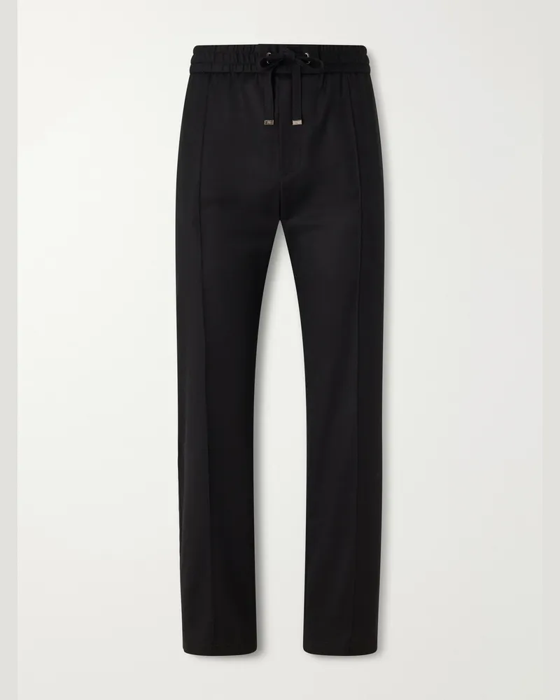 Dolce & Gabbana Sartoriale Straight-Leg Pleated Wool-Blend Trousers Black