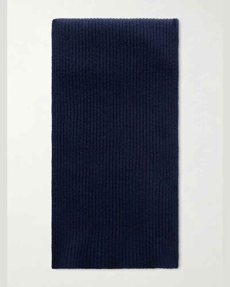 John Smedley Stark Ribbed Recycled-Cashmere and Merino Wool-Blend Scarf Blue